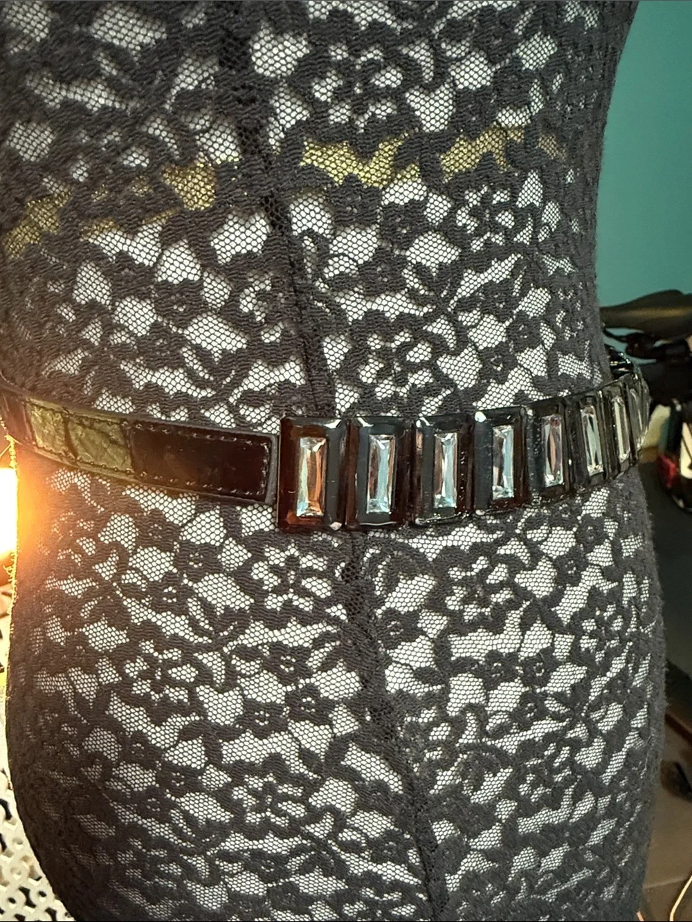 White House Black Market Black Crystal Baguette Waist Chain Belt